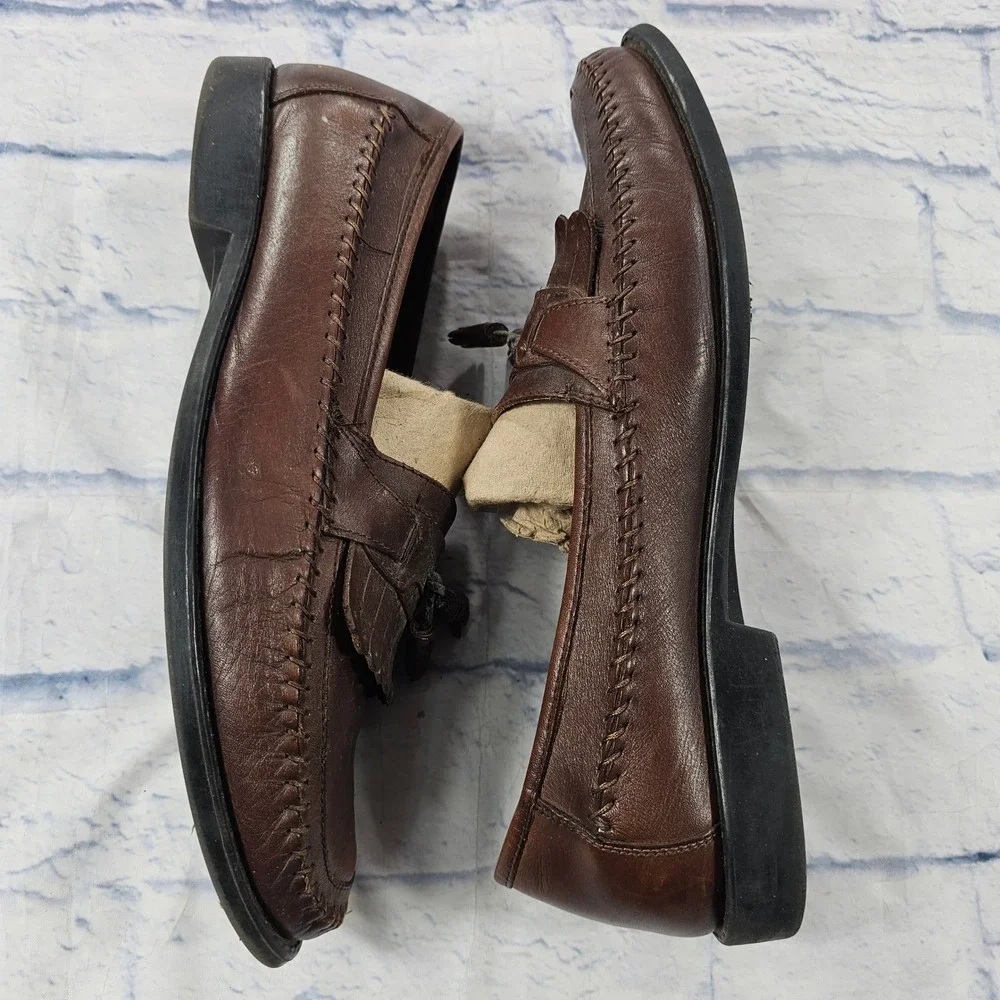 Giorgio Brutini KT Gel Moc Tassel Loafer MENS 12 Brown Leather Kiltie Whipstitch